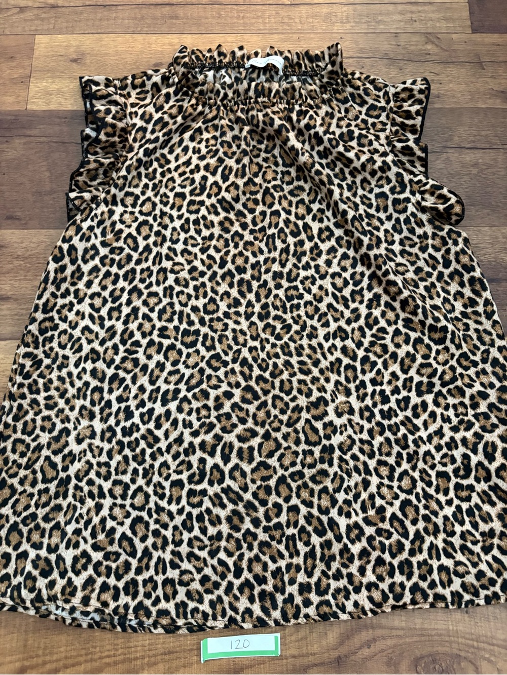 Ces Femme Leopard Print Sleeveless Ruffle Top EUC